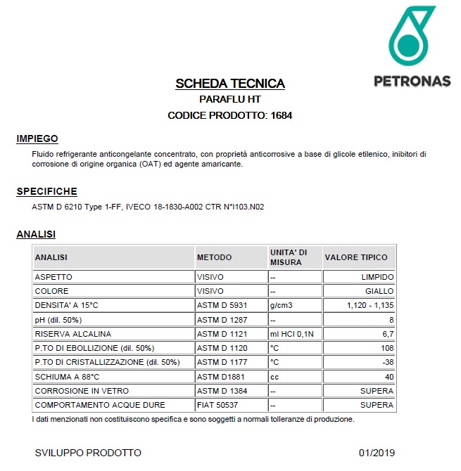 Paraflu HT Petronas a listino